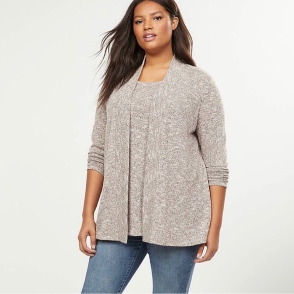 Lane Bryant metallic thread pink gray sparkle open front cardigan Sweater 26/28 - Picture 1 of 5